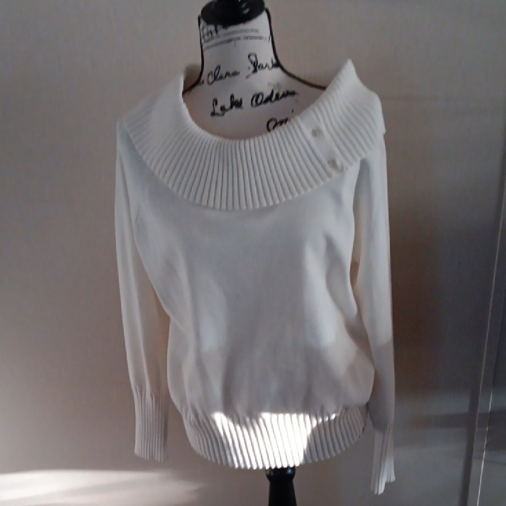 Jones New York Cream Ribbed Sweater